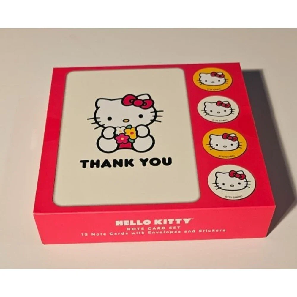 NEW Hello Kitty Note Card Set 12 Thank you Note Cards (Blank inside) Red/Yellow